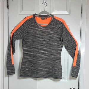 Athleta Women's M Snowscape Quilted Pullover Gray Orange Spacedye Long Sleeve‎